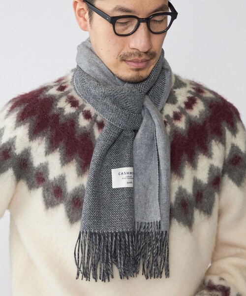 SHIPS（シップス）の「SHIPS: カシミヤ ダブルフェイス ジャカード ヘリンボーン マフラー（マフラー・メンズ・ネイビー/ブラウン/カーキ/ダークグレー・ONE SIZE）」の14枚目の写真