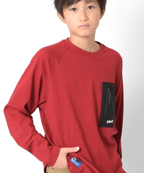 PEN FIELD(ペンフィールド)の「【Penfield】ジップポケットラグランTシャツ(Tシャツ/カットソー・キッズ・レッド/グリーン/ネイビー・140cm/150cm/160cm/170cm)」の3枚目の写真