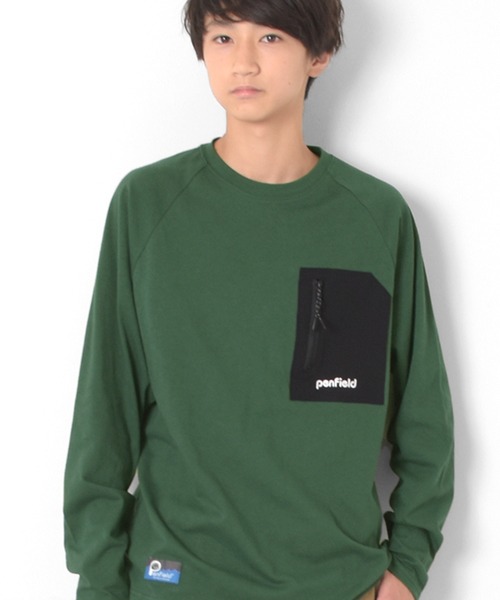 PEN FIELD(ペンフィールド)の「【Penfield】ジップポケットラグランTシャツ(Tシャツ/カットソー・キッズ・レッド/グリーン/ネイビー・140cm/150cm/160cm/170cm)」の1枚目の写真