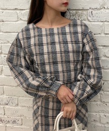 【セットアップで着れる】チェック柄ショートトップス