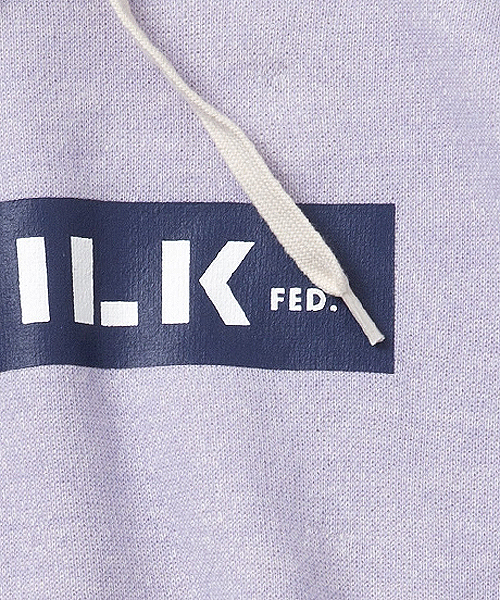 MILKFED.(ミルクフェド)の「BIG SWEAT HOODIE BAR (スウェットワンピース/ロゴ/バー)(チュニック・レディース・ホワイト/アッシュ/ライトパープル・MEDIUM/SMALL)」の5枚目の写真