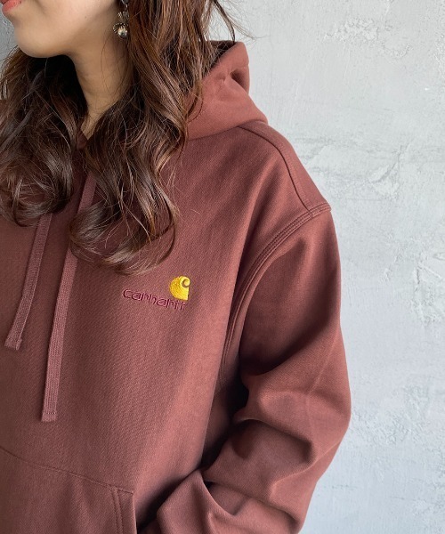 Carhartt WIP（カーハートダブリューアイピー）の「[carhartt WIP/カーハートダブリューアイピー] AMERICAN SCRIPT ワンポイントロゴ刺繍スウェットパーカー（パーカー・レディース・ブラック/ライトグレー/ダークグリーン/ブラウン/ホワイト・XS/S/M/L/XL）」の7枚目の写真