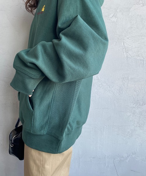 Carhartt WIP（カーハートダブリューアイピー）の「[carhartt WIP/カーハートダブリューアイピー] AMERICAN SCRIPT ワンポイントロゴ刺繍スウェットパーカー（パーカー・レディース・ブラック/ライトグレー/ダークグリーン/ブラウン/ホワイト・XS/S/M/L/XL）」の10枚目の写真