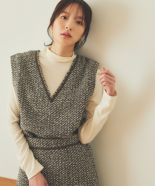 Andemiu（アンデミュウ）の「【セットアップ対応】ツイード×カット2P180625（Tシャツ/カットソー・レディース・ブラウン/グレー/ブラック・FREE）」の3枚目の写真