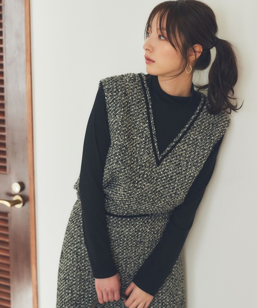 Andemiu（アンデミュウ）の「【セットアップ対応】ツイード×カット2P180625（Tシャツ/カットソー・レディース・ブラウン/グレー/ブラック・FREE）」の2枚目の写真