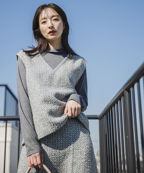 Andemiu（アンデミュウ）の「【セットアップ対応】ツイード×カット2P180625（Tシャツ/カットソー・レディース・ブラウン/グレー/ブラック・FREE）」の9枚目の写真