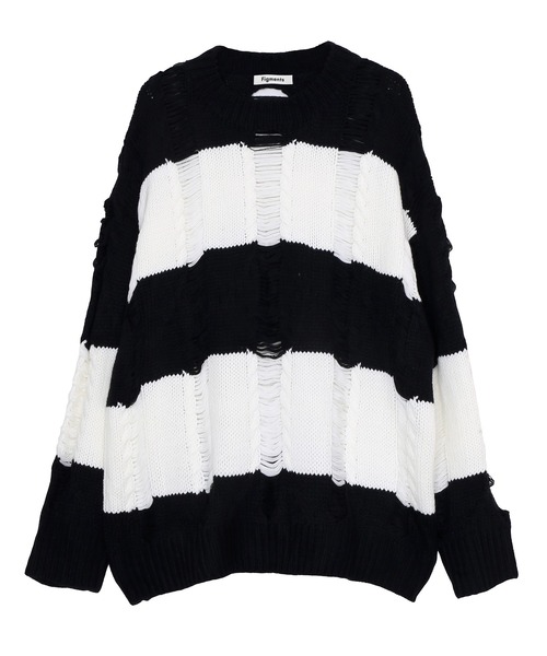 Figments(フィグメンツ)の「ダメージボーダーニット(ニット/セーター・レディース・ブラック・FREE)」の4枚目の写真