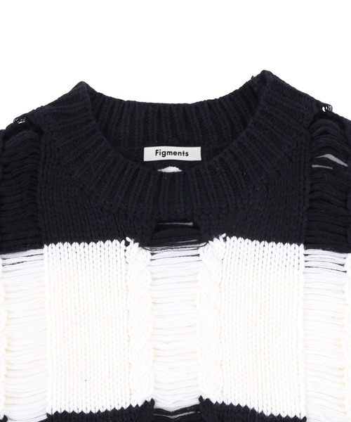 Figments(フィグメンツ)の「ダメージボーダーニット(ニット/セーター・レディース・ブラック・FREE)」の6枚目の写真