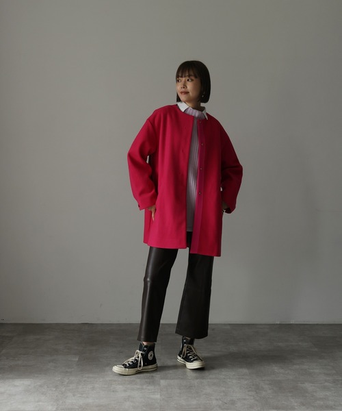 HERENCIA(ヘレンチア)の「ノーカラー バックグログラン ドルマンジャケットコート(ノーカラーコート・レディース・ブラック/グレイッシュベージュ/ピンク・MEDIUM)」の11枚目の写真