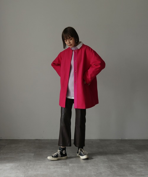 HERENCIA(ヘレンチア)の「ノーカラー バックグログラン ドルマンジャケットコート(ノーカラーコート・レディース・ブラック/グレイッシュベージュ/ピンク・MEDIUM)」の8枚目の写真