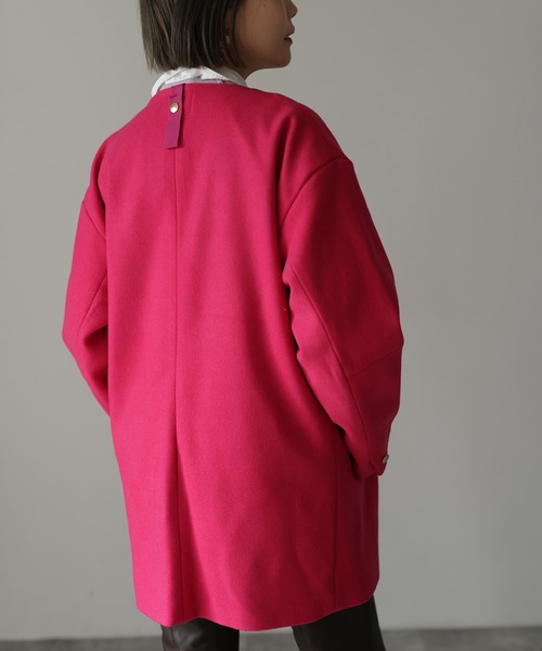 HERENCIA(ヘレンチア)の「ノーカラー バックグログラン ドルマンジャケットコート(ノーカラーコート・レディース・ブラック/グレイッシュベージュ/ピンク・MEDIUM)」の6枚目の写真