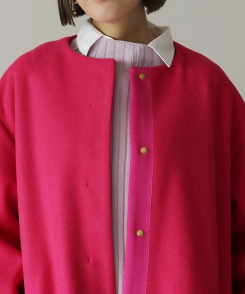 HERENCIA(ヘレンチア)の「ノーカラー バックグログラン ドルマンジャケットコート(ノーカラーコート・レディース・ブラック/グレイッシュベージュ/ピンク・MEDIUM)」の13枚目の写真