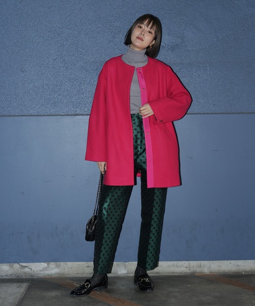 HERENCIA(ヘレンチア)の「ノーカラー バックグログラン ドルマンジャケットコート(ノーカラーコート・レディース・ブラック/グレイッシュベージュ/ピンク・MEDIUM)」の18枚目の写真