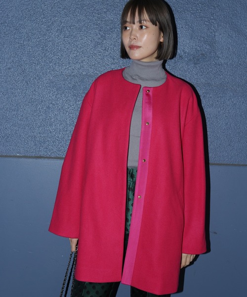 HERENCIA(ヘレンチア)の「ノーカラー バックグログラン ドルマンジャケットコート(ノーカラーコート・レディース・ブラック/グレイッシュベージュ/ピンク・MEDIUM)」の17枚目の写真