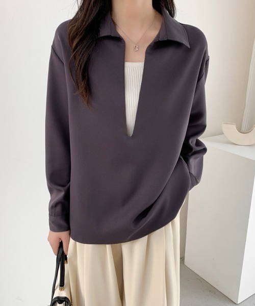 ABITOKYO(アビトーキョー)の「深めキーネックシャツブラウス(シャツ/ブラウス・レディース・ブラック/ダークブラウン/ベージュ・M/L)」の14枚目の写真