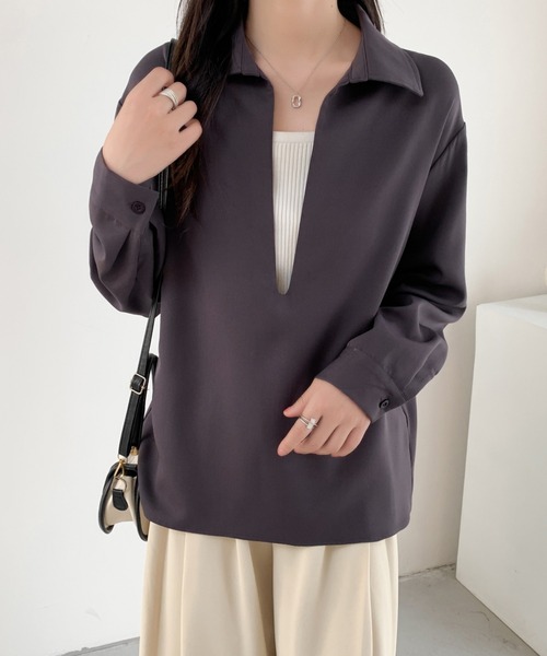 ABITOKYO(アビトーキョー)の「深めキーネックシャツブラウス(シャツ/ブラウス・レディース・ブラック/ダークブラウン/ベージュ・M/L)」の15枚目の写真