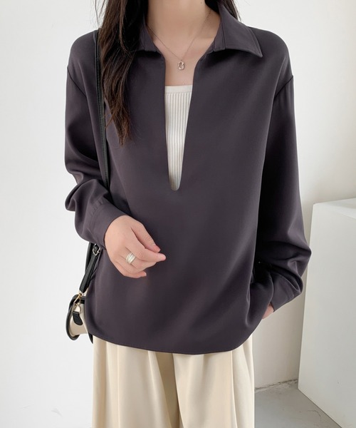 ABITOKYO(アビトーキョー)の「深めキーネックシャツブラウス(シャツ/ブラウス・レディース・ブラック/ダークブラウン/ベージュ・M/L)」の16枚目の写真