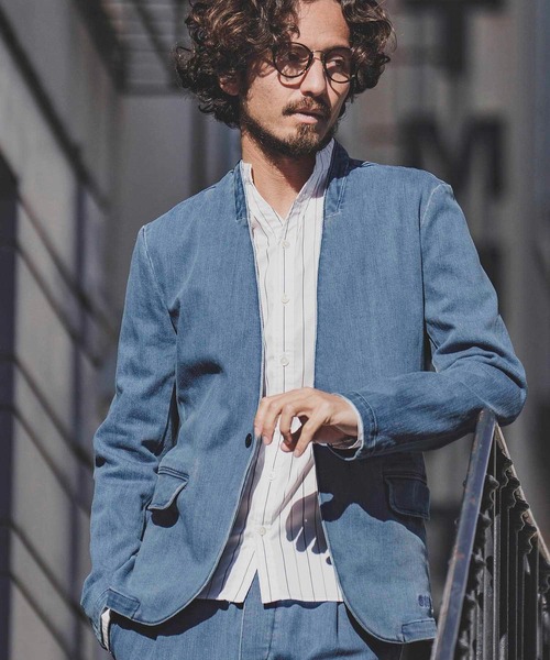 felkod(フィルコッド)の「mj9090-Stretch Denim Collarless Jacket デニムジャケット(デニムジャケット・メンズ・ブラック/ブルー系その他・L/M/S)」の2枚目の写真