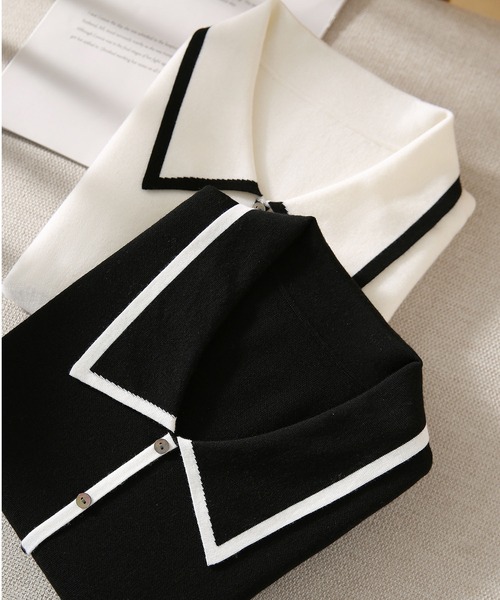 MAISON DE THERESE（メゾン ド テレーズ）の「バイカラーパイピングニットトップス（ニット/セーター・レディース・ブラック/ホワイト・FREE）」の12枚目の写真