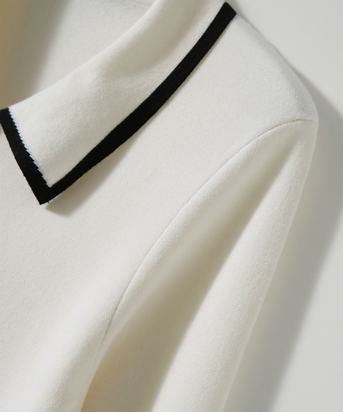 MAISON DE THERESE（メゾン ド テレーズ）の「バイカラーパイピングニットトップス（ニット/セーター・レディース・ブラック/ホワイト・FREE）」の20枚目の写真