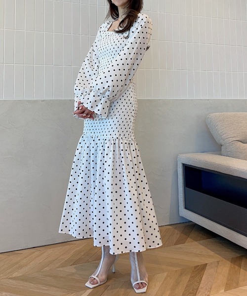 eimy istoire シャーリングドットマーメイドワンピース♡ eimy istoire シャーリングドットマーメイドワンピース♡