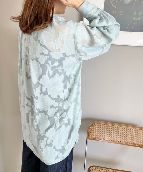 LOWRYS FARM（ローリーズファーム）の「ジャガードレースシャツロングスリーブ　185112（シャツ/ブラウス・レディース・グリーン/ホワイト/ブラック・FREE）」の10枚目の写真