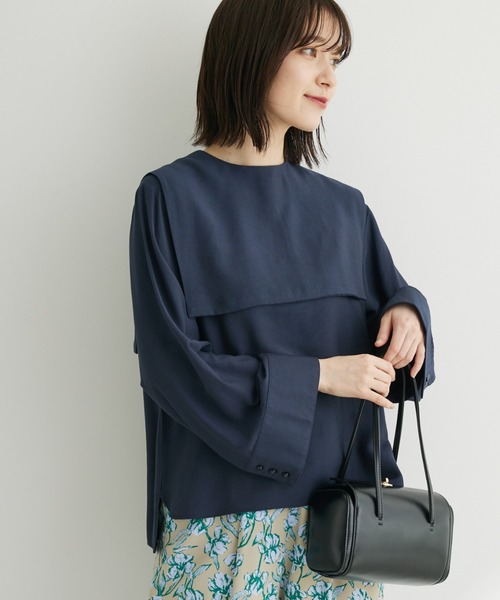 Green　Parks（グリーンパークス）の「Bon labre.レーヨン混スクエアカラーブラウス（シャツ/ブラウス・レディース・グリーン/ネイビー/オレンジ・FREE）」の3枚目の写真