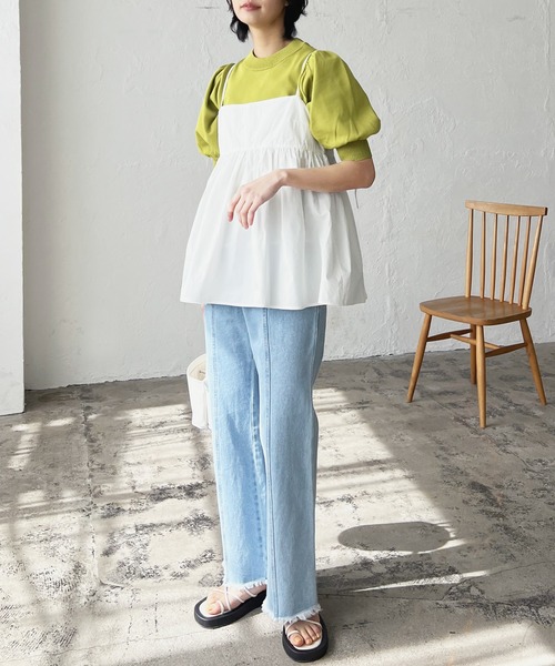 LIAN（リアン）の「タイプライターペプラムキャミソールトップス（その他トップス・レディース・オフホワイト/イエロー/ブラック・FREE）」の4枚目の写真