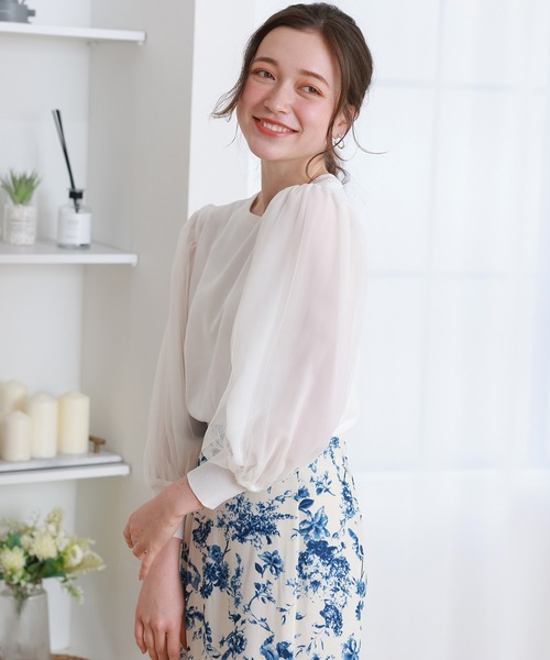 ASTORIA ODIER(アストリアオディール)の「袖チュールシフォンニットプルオーバー(ニット/セーター・レディース・ブラック/ホワイト/ブラウン/ラベンダー・MEDIUM)」の6枚目の写真