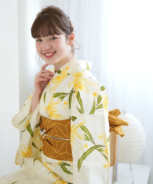 【最終お値下げ】utatane  ウタタネ　変わり織り浴衣  イエロー utatane｜高級変わり織り浴衣3点セット イエローの咲きこぼれる