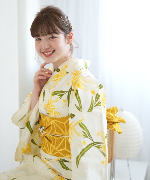 utatane（ウタタネ）の「浴衣3点セット はじけるイエローの百合