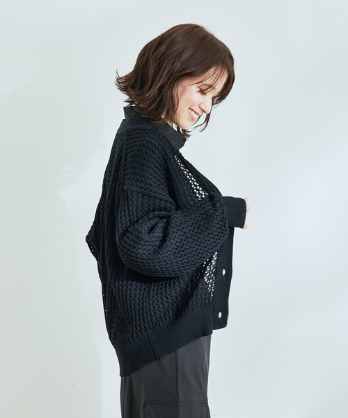 Jayro(ジャイロ)の「透かし柄カーディガン(カーディガン/ボレロ・レディース・ブラック/ホワイト系その他/グリーン・M)」の7枚目の写真