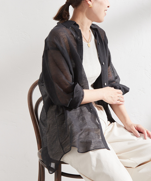 ジャーナルスタンダードレサージュ　ミリタリーシャツ　リネンシャツ　リネン100％ ジャーナルスタンダード レサージュ JOURNAL STANDARD L'ESSAGE