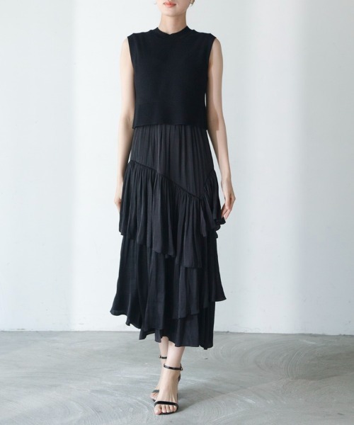 M.deux(エムドゥ)の「【ティアードコンビワンピース】(ワンピース・レディース・ブラック・MEDIUM)」の4枚目の写真