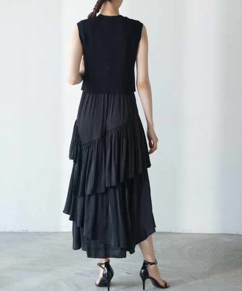 M.deux(エムドゥ)の「【ティアードコンビワンピース】(ワンピース・レディース・ブラック・MEDIUM)」の6枚目の写真