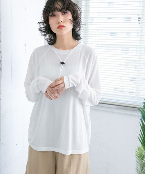 KBF(ケイビーエフ)の「ラグランステッチロンTEE(Tシャツ/カットソー・レディース・グリーン系その他/オフホワイト/ネイビー・ONE)」の4枚目の写真
