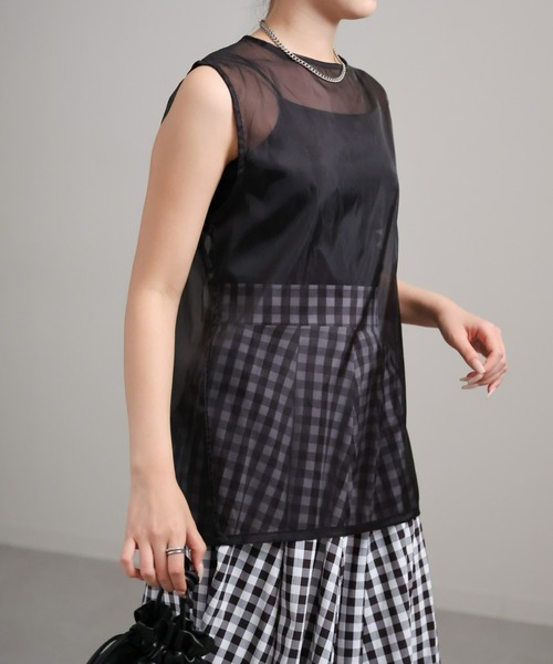 sakishimatokyo(サキシマトーキョー)の「オーガンジーシアーノースリトップス/ シアーブラウス(シャツ/ブラウス・レディース・ライトパープル/ライトグレー/オフホワイト/ブラック・FREE)」の18枚目の写真