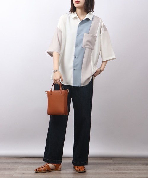 FUNALIVE(ファンアライブ)の「ルーズサイズ レギュラーカラー ブロック切替 半袖シャツ(シャツ/ブラウス・メンズ・ブラック/グリーン/ホワイト・M/L)」の13枚目の写真
