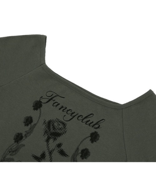 FANCY CLUB(ファンシークラブ)の「【NASTY FANCY CLUB/ナスティーファンシークラブ】ROSE BEDS OFF-SHOULDER / 半袖Tシャツ プリントTシャツ オフショルダー(Tシャツ/カットソー・レディース・カーキ/ブラック・ONE SIZE)」の11枚目の写真