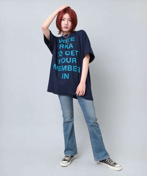 RNA Tシャツ M1826 フラワー柄メッシュロングTシャツ(M ホワイト/サックス
