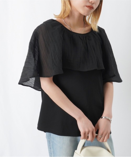 RODEO（ロデオ）の「RODEO  オーガンジーケープカットソー / シアーケープカットソー（Tシャツ/カットソー・レディース・オフホワイト/カーキ/ブラック・FREE）」の2枚目の写真