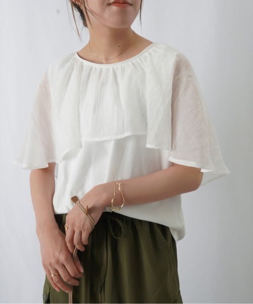 RODEO（ロデオ）の「RODEO  オーガンジーケープカットソー / シアーケープカットソー（Tシャツ/カットソー・レディース・オフホワイト/カーキ/ブラック・FREE）」の18枚目の写真