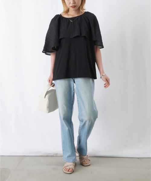 RODEO（ロデオ）の「RODEO  オーガンジーケープカットソー / シアーケープカットソー（Tシャツ/カットソー・レディース・オフホワイト/カーキ/ブラック・FREE）」の7枚目の写真