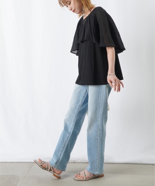 RODEO（ロデオ）の「RODEO  オーガンジーケープカットソー / シアーケープカットソー（Tシャツ/カットソー・レディース・オフホワイト/カーキ/ブラック・FREE）」の4枚目の写真