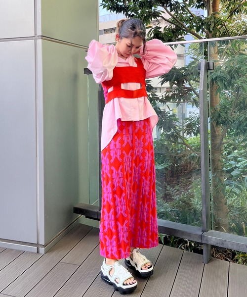 moyan ecri(モヤン エクリ)の「<moyan ecri>オリジナル編み ビスチェ&スカート セットアップlucky charm motif separate dress(ドレス・レディース・オレンジ/グリーン/ライトグリーン・FREE)」の17枚目の写真