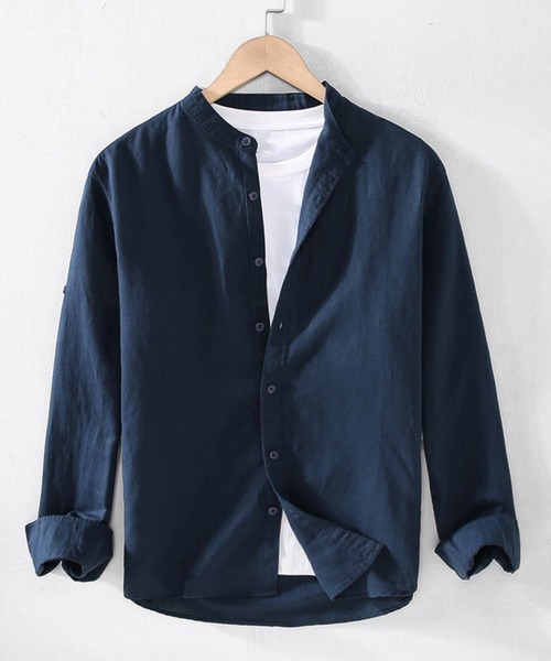 Cloudstyle(クラウドスタイル)の「【Cloudstyle】リネン コットン バンドカラーシャツ(シャツ/ブラウス・メンズ・ホワイト/ライトブルー/ベージュ/ブラック/ネイビー・X-LARGE/LARGE/MEDIUM/XX-LARGE)」の5枚目の写真