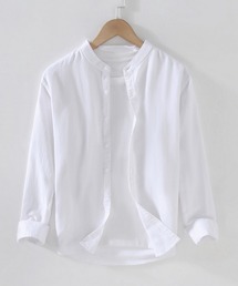 【Cloudstyle】リネン コットン バンドカラーシャツ