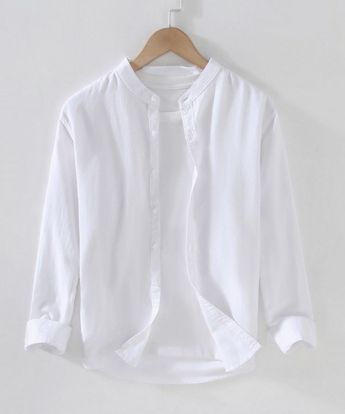 Cloudstyle(クラウドスタイル)の「【Cloudstyle】リネン コットン バンドカラーシャツ(シャツ/ブラウス・メンズ・ホワイト/ライトブルー/ベージュ/ブラック/ネイビー・X-LARGE/LARGE/MEDIUM/XX-LARGE)」の2枚目の写真