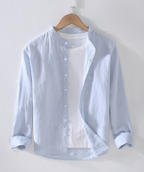 Cloudstyle(クラウドスタイル)の「【Cloudstyle】リネン コットン バンドカラーシャツ(シャツ/ブラウス・メンズ・ホワイト/ライトブルー/ベージュ/ブラック/ネイビー・X-LARGE/LARGE/MEDIUM/XX-LARGE)」の1枚目の写真