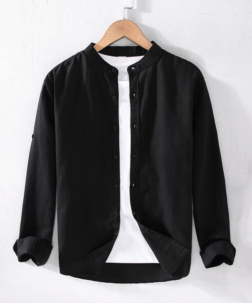 Cloudstyle(クラウドスタイル)の「【Cloudstyle】リネン コットン バンドカラーシャツ(シャツ/ブラウス・メンズ・ホワイト/ライトブルー/ベージュ/ブラック/ネイビー・X-LARGE/LARGE/MEDIUM/XX-LARGE)」の3枚目の写真